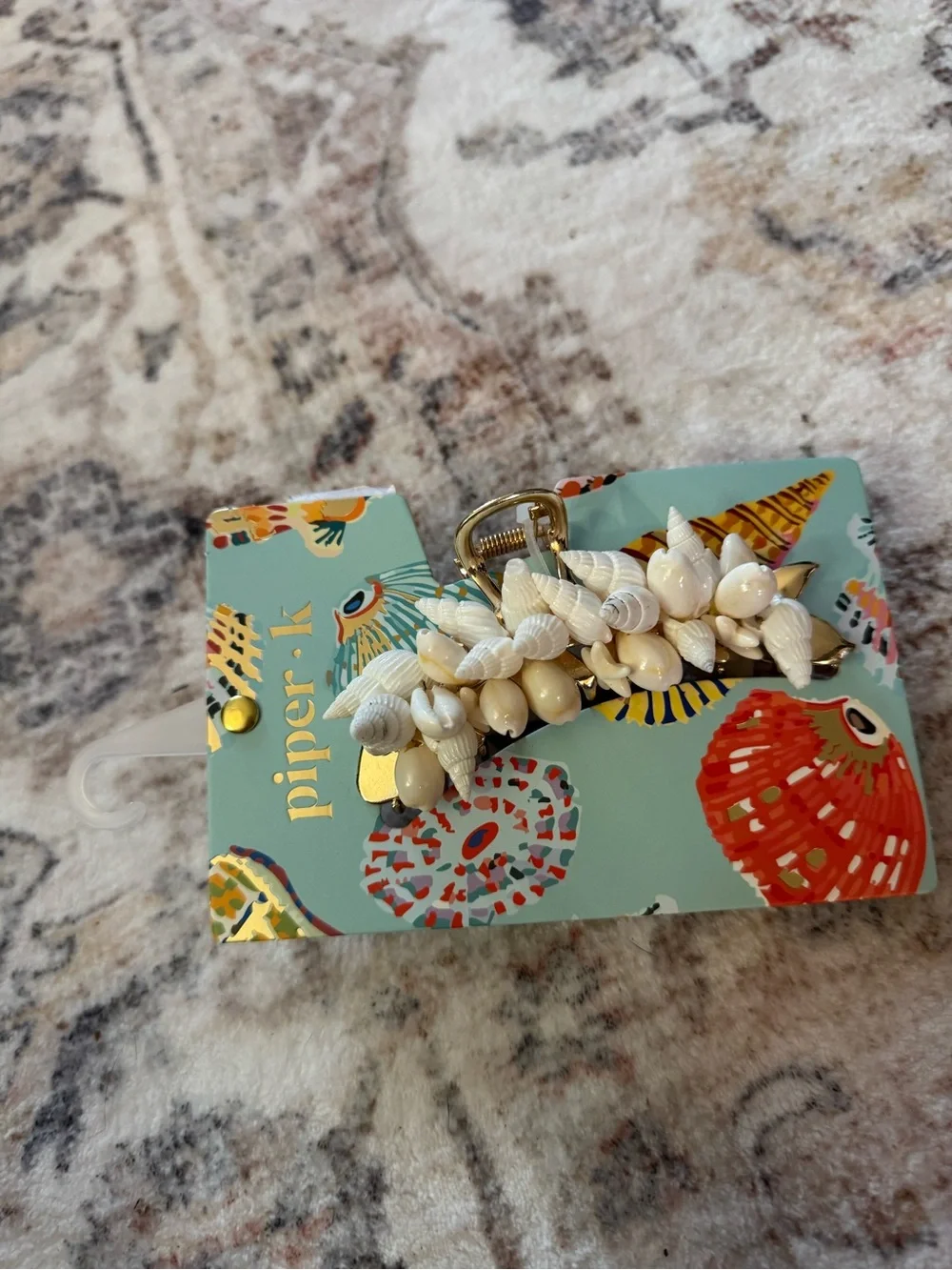 Piper K Claw Hair Clip Gold Tone White Real Seashells Coastal Beach Nautical